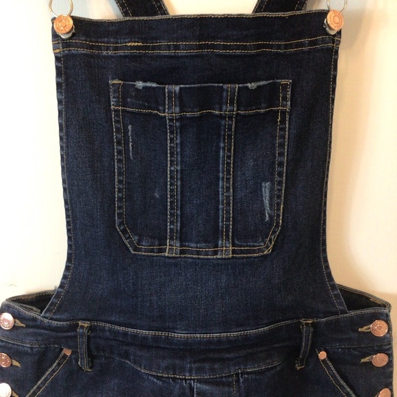 Celebrity Pink Juniors Dark Wash Stretch Denim Shortalls Size Large - Picture 5 of 9
